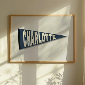 Vintage Charlotte Pennant Print | Charlotte Flag Wall Art | North Carolina City Art | Digital Download