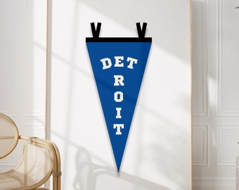 Vintage Detroit Pennant Print | Blue Michigan Wall Art (Digital Download)