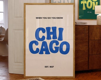 Chicago Typography Art Print | Chi-Town Blue Wall Art | Chicago Apartment Gift | Digital Download