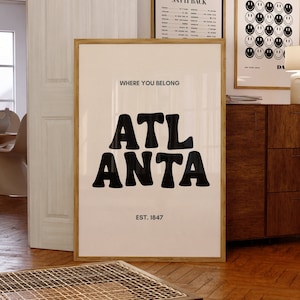 Atlanta Typography Art Print | ATL Georgia Black Wall Art | Apartment Gift | Digital Download