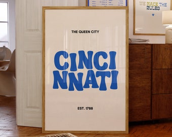 Cincinnati Ohio Typography Digital Print | Modern Wall Art Decor | Ohio Apartment Gift | Digital Download