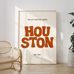Houston Typography Art Print | Houston Texas Orange Wall Poster | Apartment Gift | Digital Download