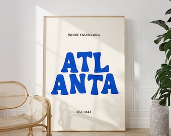 Atlanta Typography Art Print | ATL Georgia Blue Wall Art | Apartment Gift | Digital Download