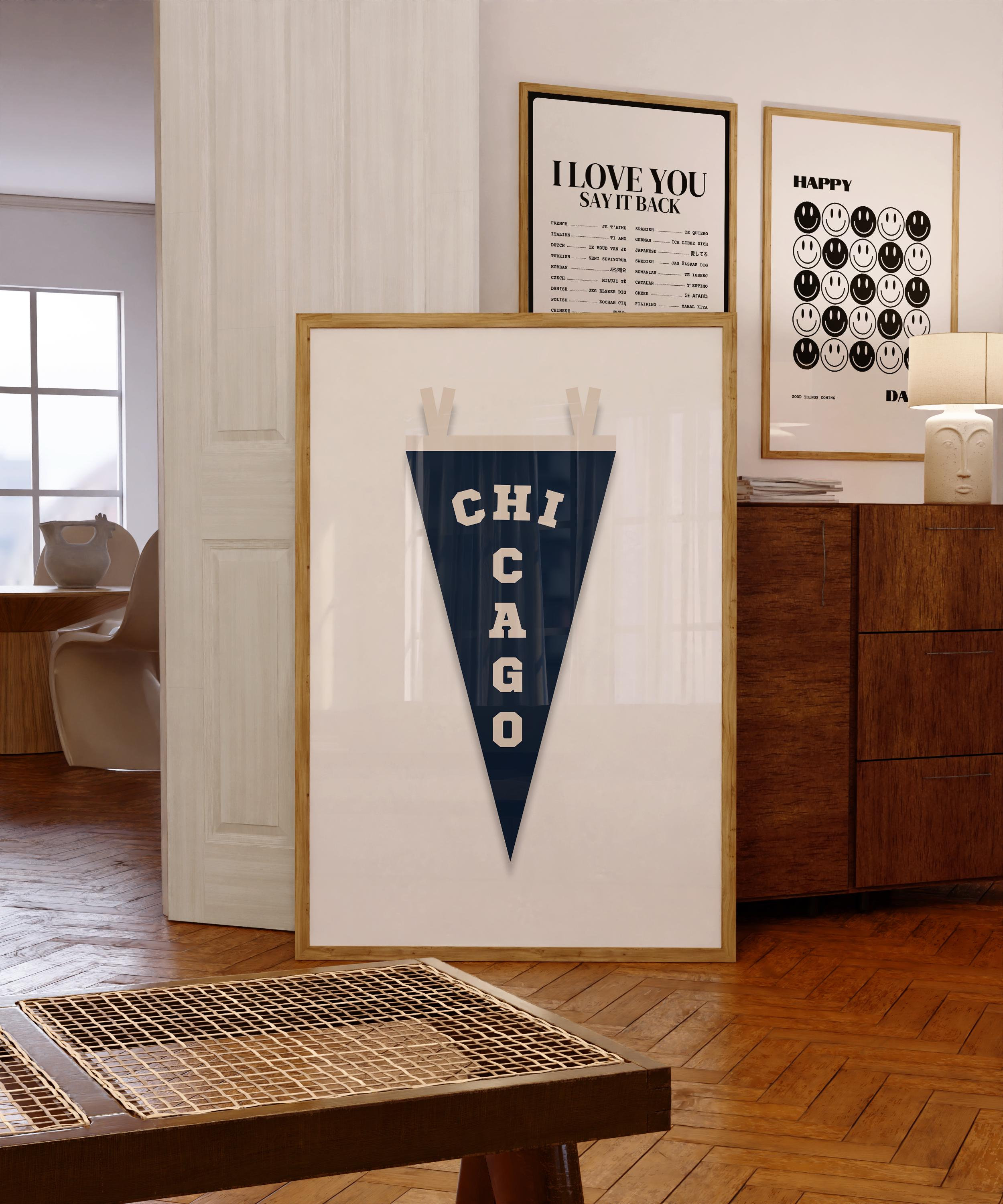 Vintage Chicago-wimpelprint | Muurkunst vlag Chi-Town | Illinois-kunst voor woondecoratie | Digitale download