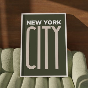 Green Retro New York City Print | Trendy NYC Wall Art | Printable Poster | Aesthetic Digital Download