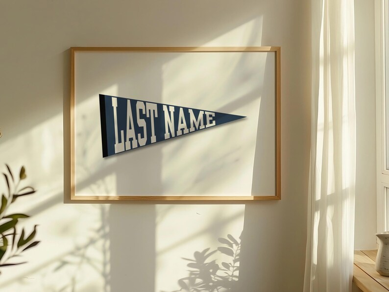 Custom Family Name Pennant Print | Personalized Vintage Last Name Flag Art | Digital Download