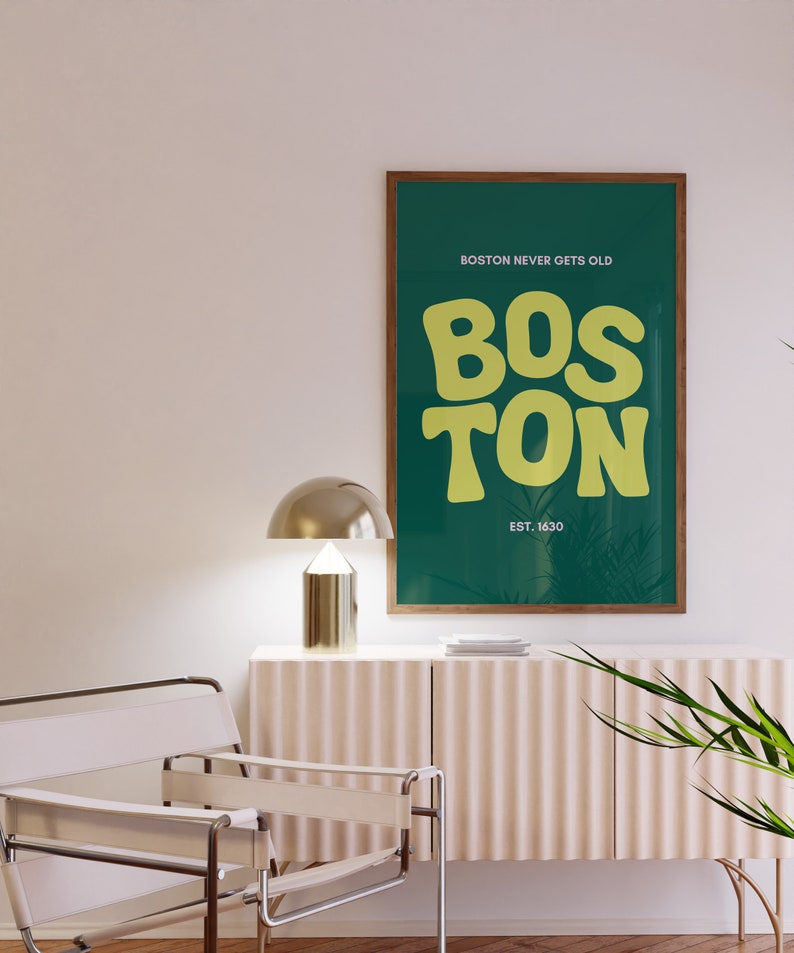 Boston Typography Art Print | Green Massachusetts City Wall Art ...