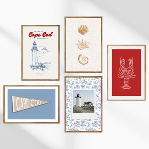 Lot de 5 décorations murales vintage Cape Cod | Impression d'art de la côte est du Massachusetts | Téléchargement numérique pour la décoration intérieure