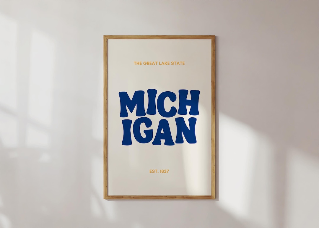 Michgan Lettering Michigan Typography Art Print | Blue Wall Decor (digital Download) - Etsy