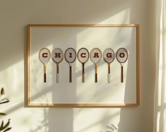 Vintage Chicago Racquet Print White | Chicago Tennis Wall Art | Digital Download