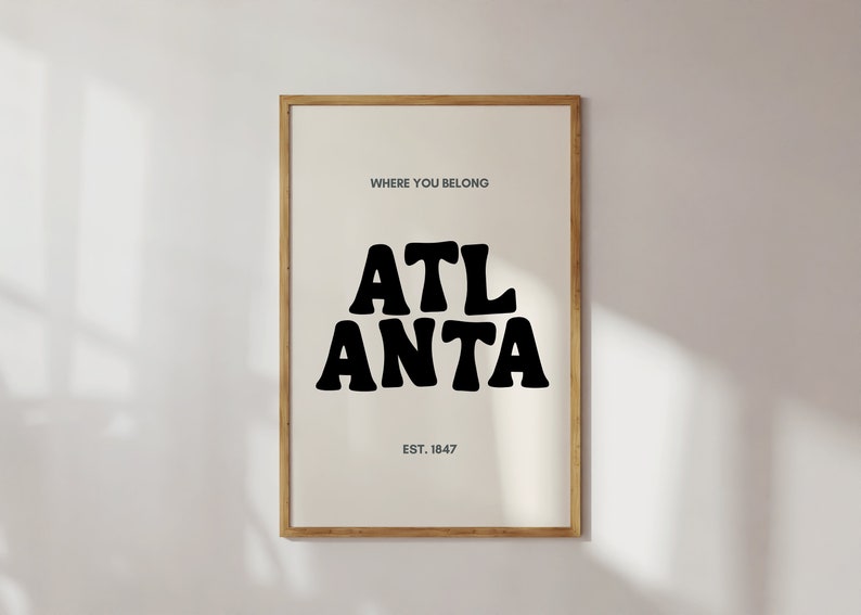 Atlanta Typography Art Print | ATL Georgia Black Wall Art | Apartment ...