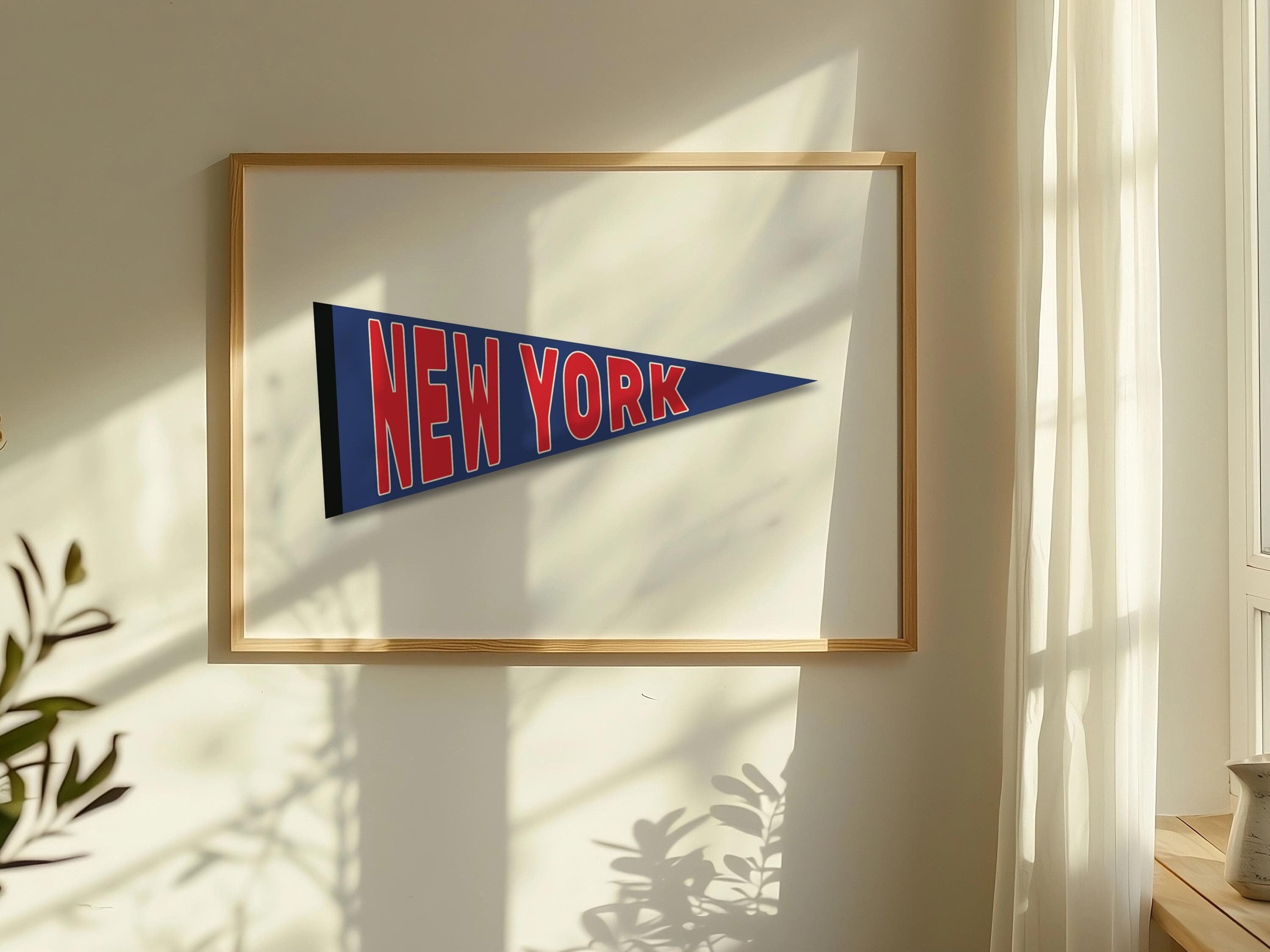 New York Vintage Pennant Flag Print | NYC Apartment Blue & Red Wall Art | Dorm Art | Digital Download