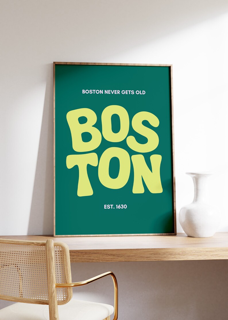 Boston Typography Art Print | Green Massachusetts City Wall Art ...