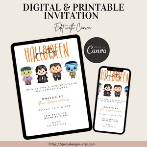 Digital Halloween Birthday Invitations |Halloween boy Theme | boy| Editable on Canva | halloween theme