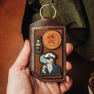 Patch Tag v2 - Étiquette en cuir faite main avec crochet et boucle pour patchs, porte-clés de transport quotidien, sac à dos et sac à outils