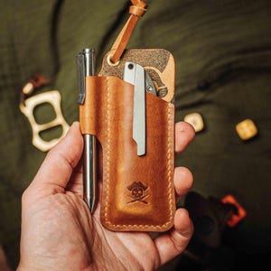 Étui pour couteau de poche en cuir - Étui pour couteau de marin avec organisateur de boucle, cadeau en cuir pour homme, étui EDC en cuir noir fait main