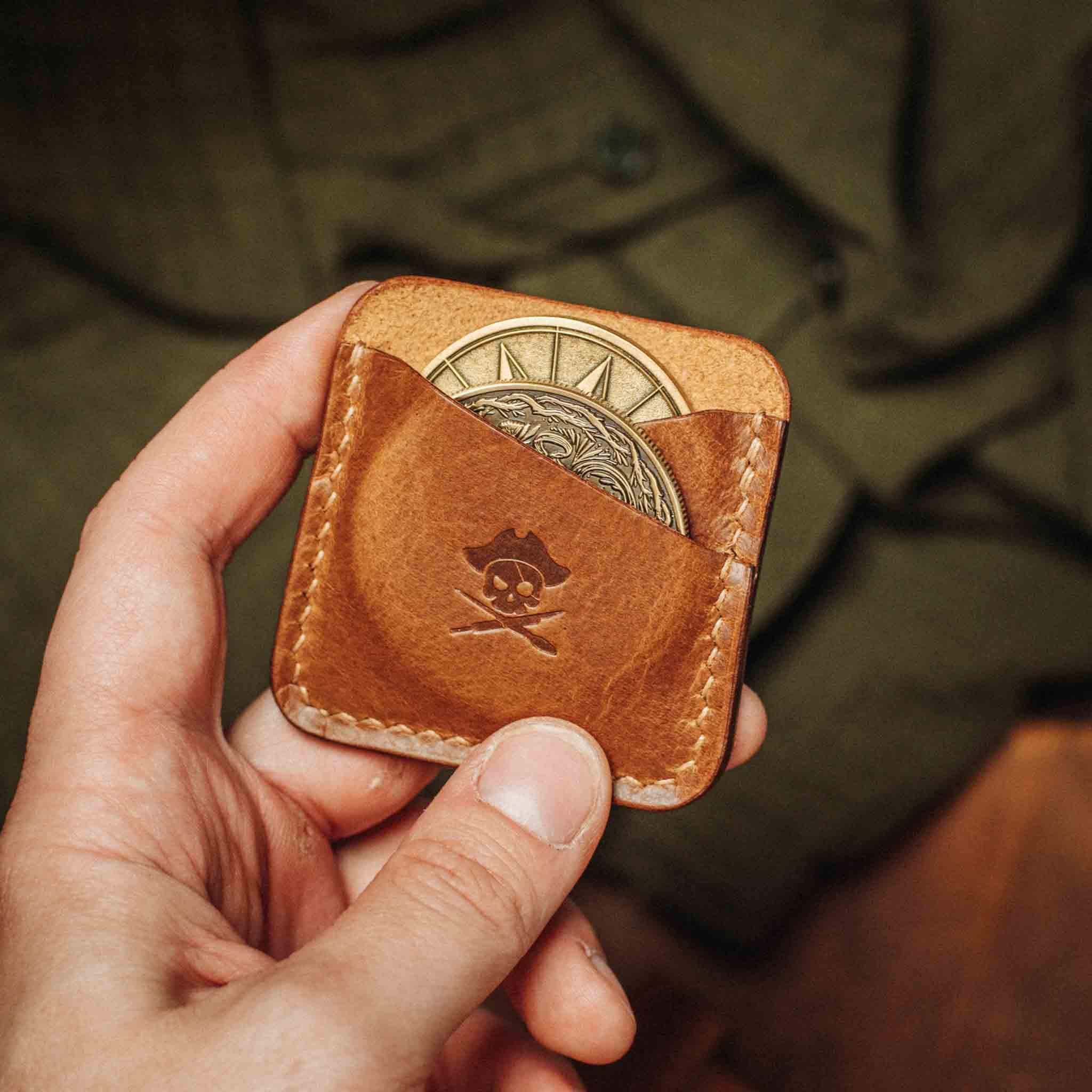 Challenge Coin Leather Slip - Peso Pocket Duo Handcrafted Waxed