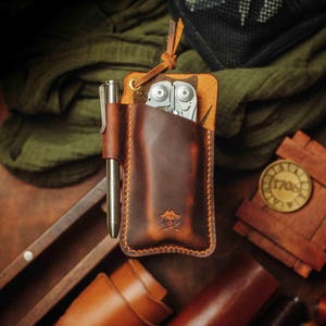 Leatherman Pocket Sheath - Fodero portautensili multiuso Sailor con passante organizer in pelle, regalo per uomo, custodia EDC in pelle nera fatta a mano