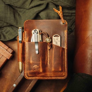 Large Leather Pocket Organizer – First Mate Fatty, EDC Tool Pouch for Notebook, Knife, and Flashlight Carry