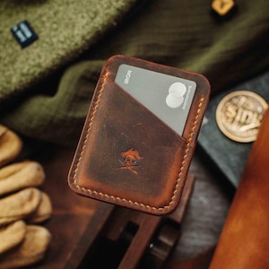 Boatswain v3 - Portafoglio minimalista in pelle marrone con filo dorato, regalo per uomo, porta carte, porta soldi, porta carte in pelle fatto a mano