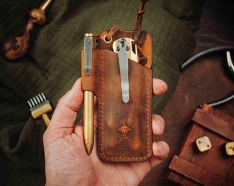 Medium Leather Pocket Knife Sheath - Sailor Knife Sheath Holder Case with Loop Organizer Leather Gift for Men Leather Handmade EDC Case