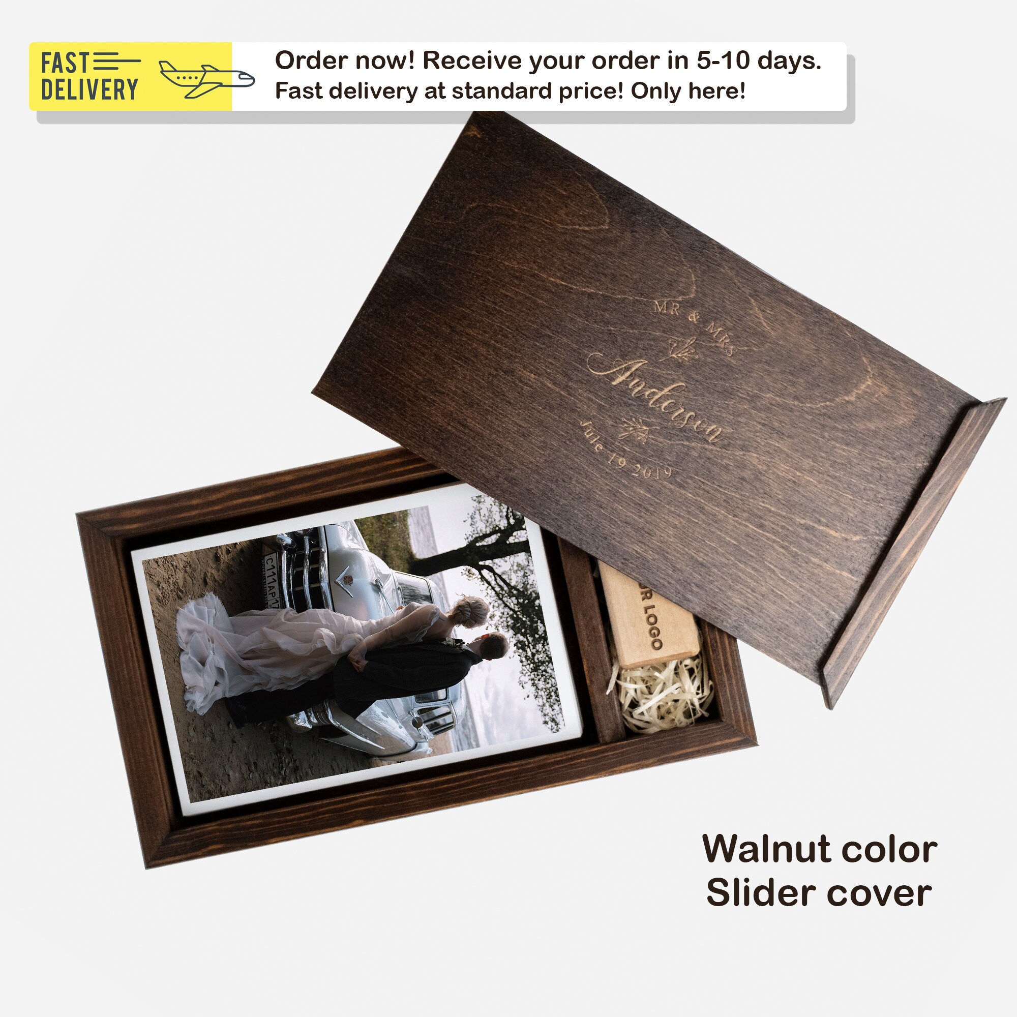 Wooden photo box 4x6 photo and usb box glass photo box for Etsy