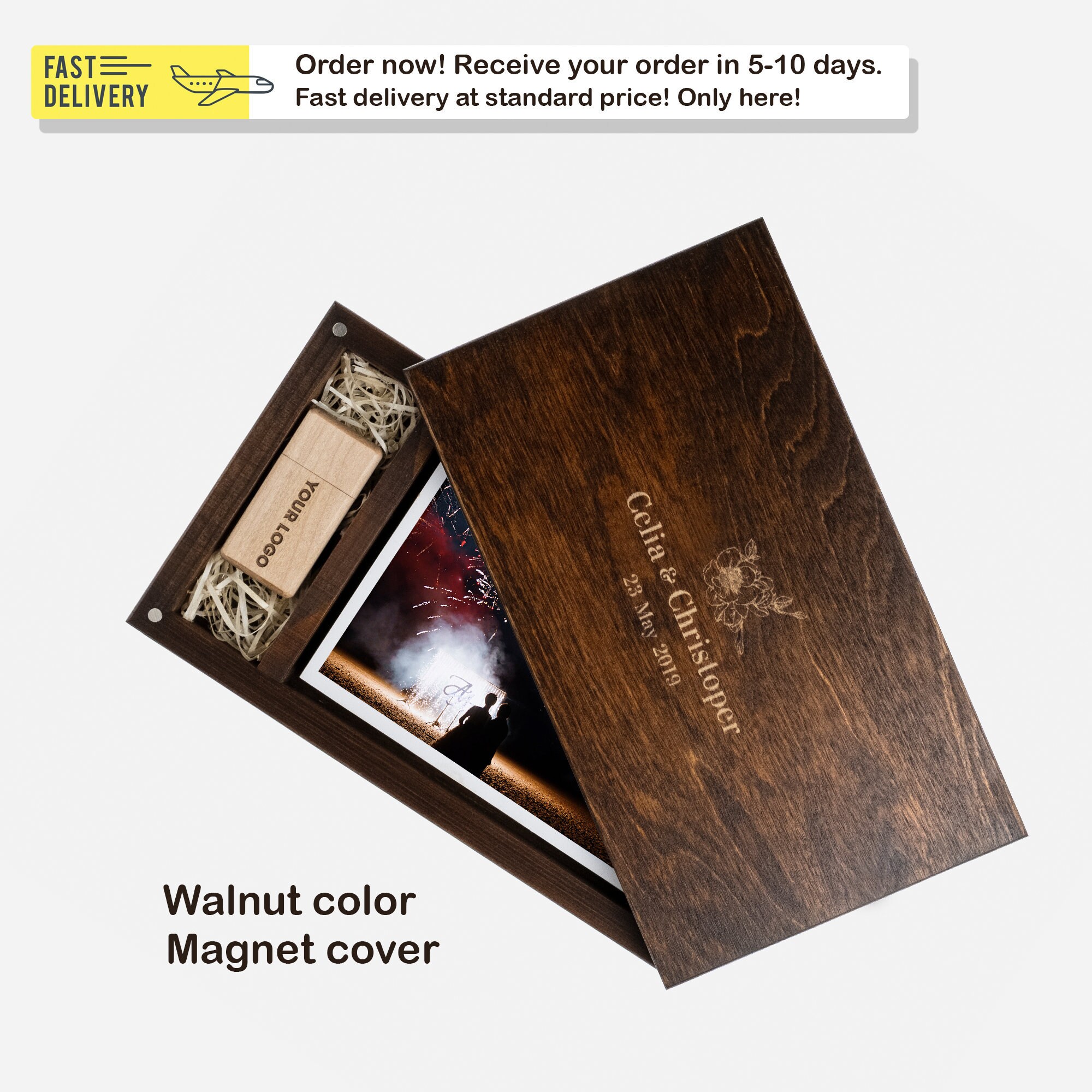 Wooden photo box 4x6 photo and usb box glass photo box for Etsy