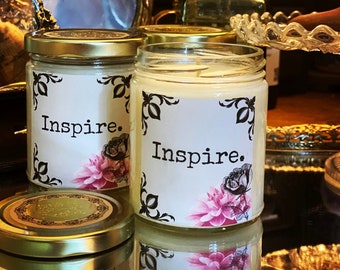 Vela de cera de soja INSPIRE * Vela vintage luxuosa derramada à mão * Vela de afirmação * Decoração de vela perfumada * Linha inspiradora de presente de aniversário