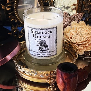 Sherlock Holmes 10 Oz. Soy Wax Candle | Book Lover Gift | Mystery Book Candle Decor Gift | Tobacco Spice | Literary Gift Candle | 221b baker