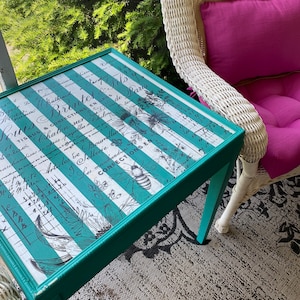 Vintage Summer Style End Table * Capri Beach French Script Whimsical Design * Painted Side Table * Gift FREE SHIP