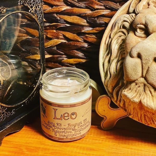 Leo Zodiac Horoscope Candle with Infused Crystals (Zoltar Fortune Card included!)