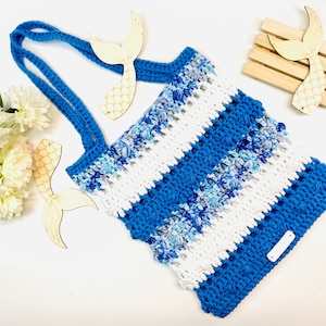 Crochet Tote Bag Pearls and Waves Tote Bag for Adult and Child Size Pattern image 1