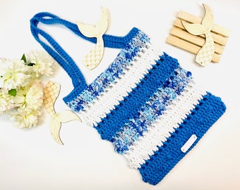 Crochet Tote Bag (Pearls and Waves Tote Bag for Adult and Child Size) Pattern