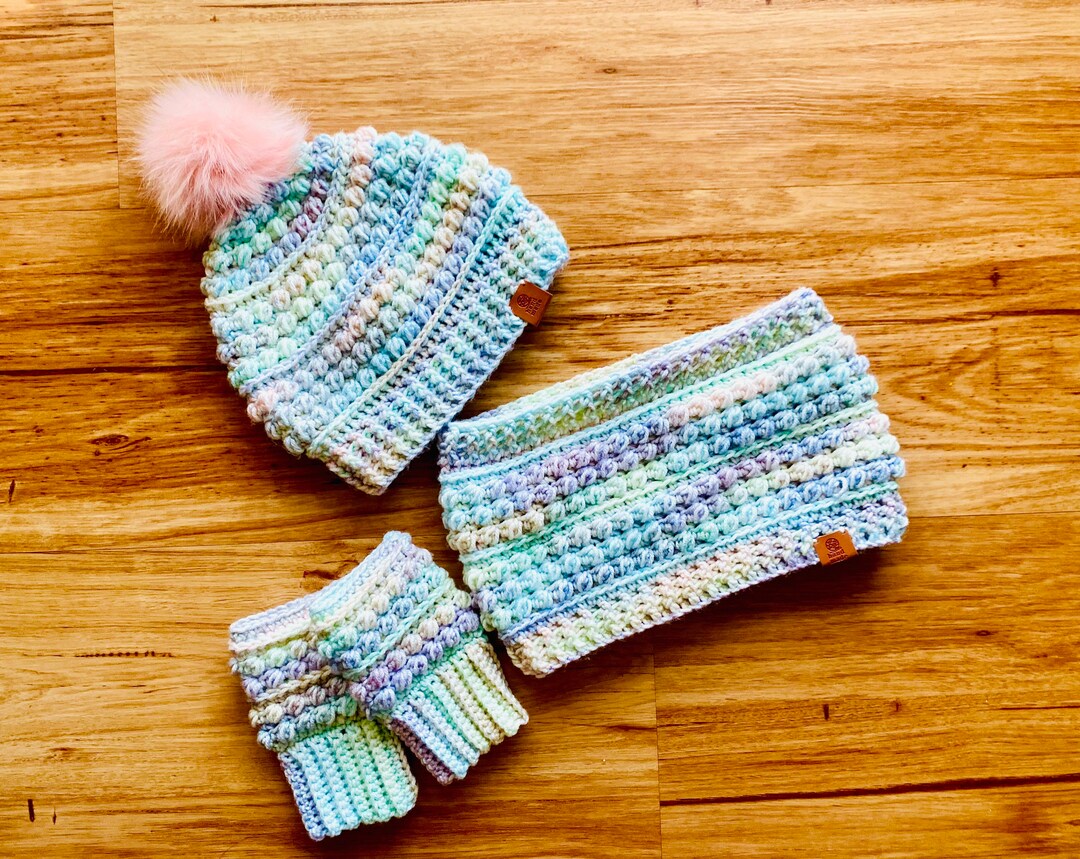 Crochet Pattern Bundle for Beanie Hat and Fingerless Gloves_bubble Wrap ...