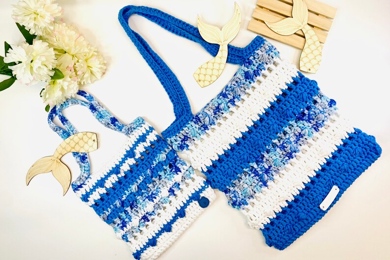 Crochet Tote Bag Pearls and Waves Tote Bag for Adult and Child Size Pattern image 4