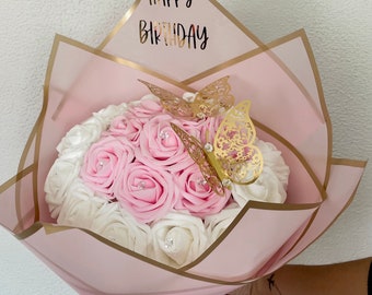 Pink/white Rose Bouquet | Artificial Rose Bouquet | Birthday | Mothers Day Bouquet