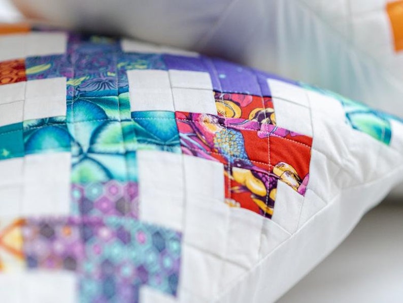 Bright Modern Quilted Throw Pillow Cases 20 X 20 Inches Etsy