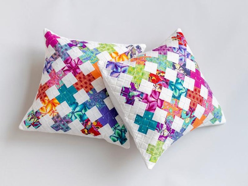 Bright Modern Quilted Throw Pillow Cases 20 X 20 Inches Etsy