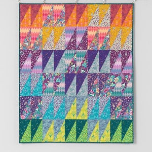 Bright Modern Triangle Geometric Throw Sized Finished Quilt | 59 x 72 Inches | Boundless Mythic Fabric | Blades