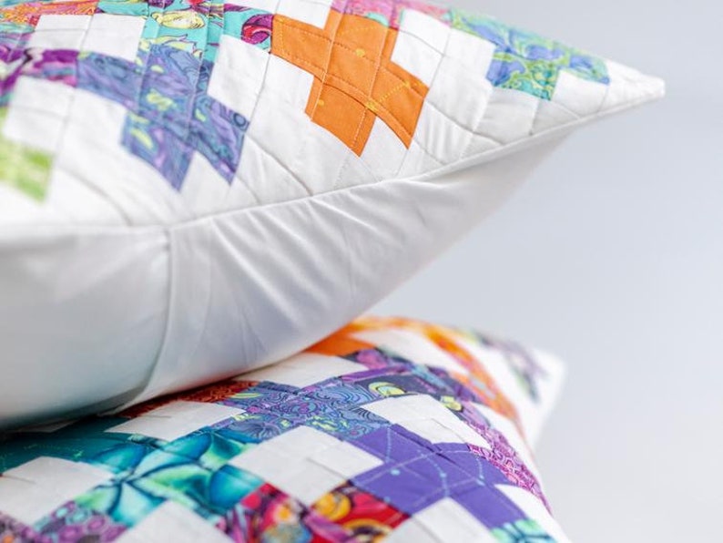 Bright Modern Quilted Throw Pillow Cases 20 X 20 Inches Etsy