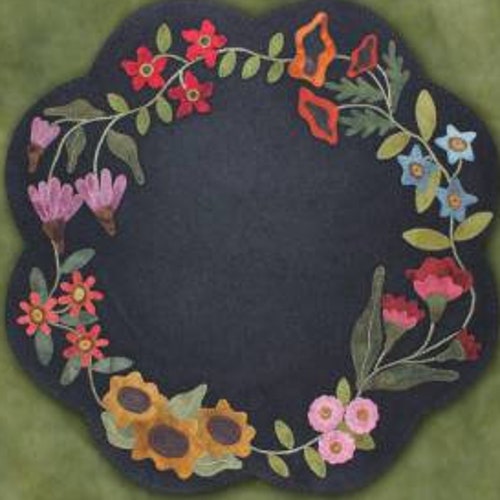 Primitive Gatherings Wool Applique Flower Garden Crazy Table Etsy