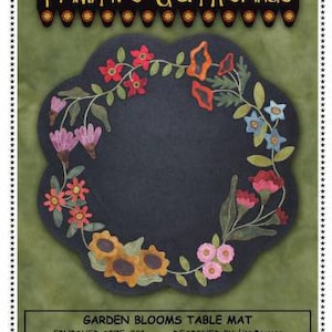 Primitive Gatherings Wool Applique Garden Blooms Table Mat Pattern  (Flowers, Vines) and Kit Available Lisa Bongean