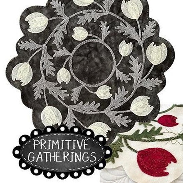 Primitive Gatherings Wool Applique Triumph Tulip Table Mat - Grey or Red/Kit Kit Available Lisa Bongean