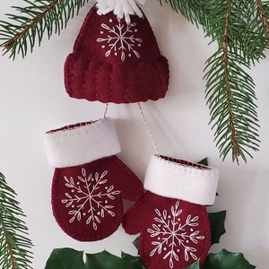 Wool Applique Warm Wollies Mittens Cap Ornaments Pattern by Cath's Pennies Designs