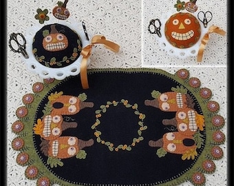 Fright Night Table Mat and Pin Cushion Pattern Made Using Wool Felt Applique by Kathryn Hecker for Penny Lane Primitives