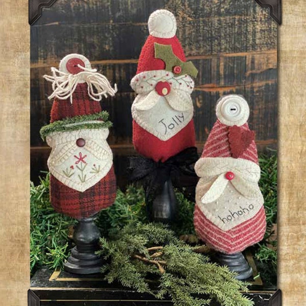 Wool Applique Pattern Ho Ho Ho Santa's by Wooden Spool Designs