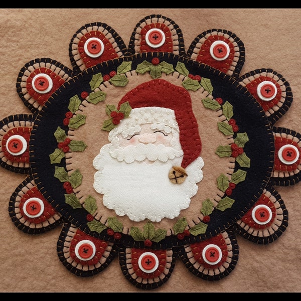 Dear Santa Table Mat Kit includes pattern Made Using Wool Felt by Kathryn Hecker for Penny Lane Primitives