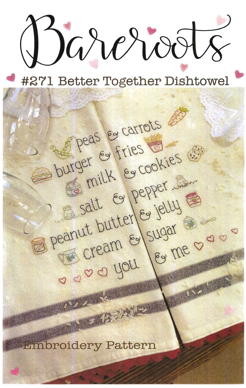 Better Together Hand Embroidery Stitchery Dish Towel Set Kit Includes Pattern by Bareroots image 1