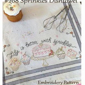 Sprinkles -- Hand Embroidery (Stitchery) Dish Towel Full Kit with Pattern by Bareroots