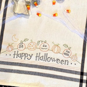 Happy Halloween -- Hand Embroidery (Stitchery) Dish Towel Pattern Only by Bareroots